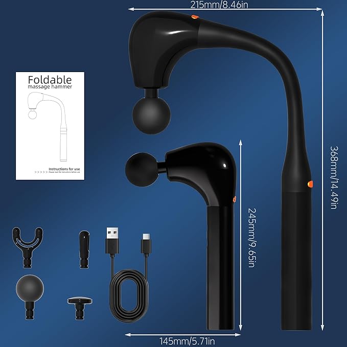 Back Massager for Pain Relief Deep Tissue, 2-in-1 Detachable Forms Percussion Massage Gun, Massage Gun Deep Tissue with 4 Heads & 5 Intensity Levels for Muscle Relaxation for Post Workout