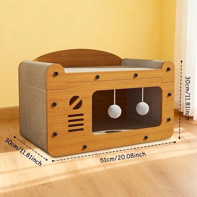 3-in-1 Scratcher Cat House – Save Your Furniture Combines Play Cave, Cozy Bed & Scratching Pad. Durable Cardboard, Reduces Stress. Ideal for Indoor Cats Who Love to Scratch, Play & Nap (MD-TV)