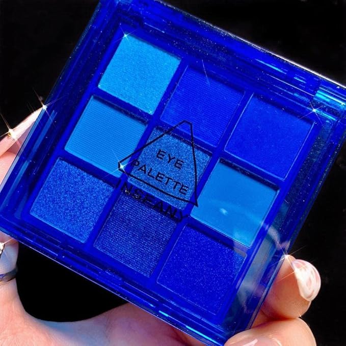 Go Ho 9 Style Blue Grey White Powder Makeup Eyeshadow Palette, Matte & Pearl Shimmer Design Waterproof Cool Blue Eye Eyeshadow Palette for Women & Girls