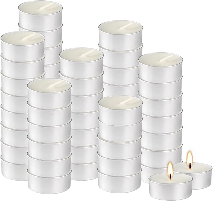 Unscented Tealight Candles, 50 Pack Bulk Tea Lights, 4 Hours Long Burning, Smokeless White Votive Candles for Home Décor, Wedding, Party, Spa, Emergency, Holiday & Everyday Use | Mini Candles Bulk