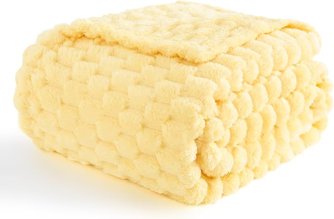 Excervent Big 3D Clouds Stylish Blanket for Bed, 50x70 Inches, Light Yellow | Decorative Fuzzy Flannel Fleece Throw Blanket for Sofa Bed Couch, Super Soft Cozy, Suitable for All Seasons