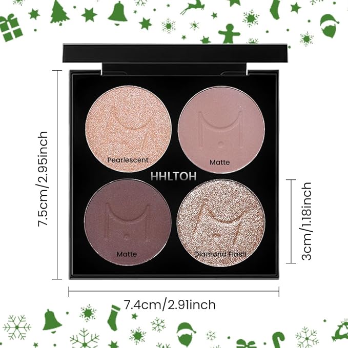 4 Colors Eyeshadow Makeup Palette – Christmas Gifts for Older Women, Plum Brown Champagne Gold Rose Nude Pink Quads, Neutral Matte & Shimmer Cream Powder Eye Shadow, Highly Pigmented Waterproof