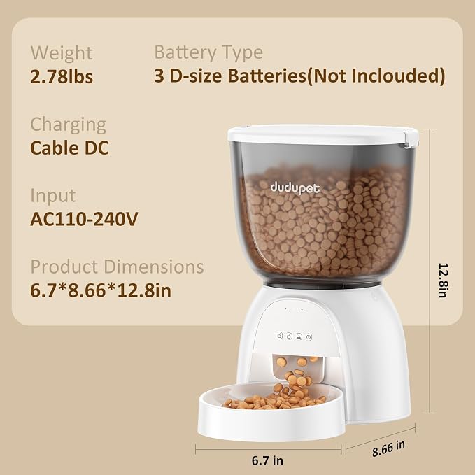 Automatic Cat Feeder with WiFi, Timed Cat Dry Food Dispenser for Cats Dog | 5L Capacity, 5G&2.4Ghz App Remote Control, Dual Power Supply,10 Meals 1-15 Portion Programmable, Cat Feeder for Multiple Pets