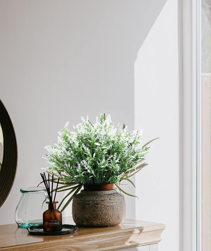 RECUTMS White Outdoor Artificial Flowers UV Resistant Fake Plants 20 Bundle | Faux Plastic Greenery Hanging Lavender Plants for Indoor Outside Garden Porch Window Box Home Wedding Farmhouse Patio Décor