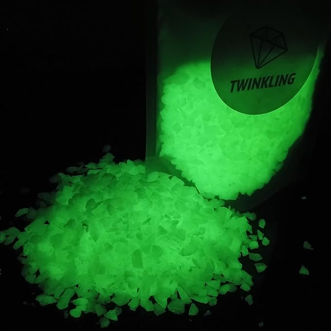 TWINKLING Glow in The Dark Crushed Glass, Broken Glass Glitter, Glow in The Dark Stones Gems Chips for DIY Resin Art Epoxy Crafts, Nail Art, Jewelry Making, Geode Painting, 1-3mm(200g) (Yellow Green)