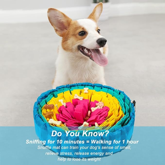 Vivifying Snuffle Mat for Dogs, Adjustable Dog Puzzle Toys Sniff Mat, Interactive Enrichment Toys for Slow Eating and Mental Stimulation (Red Yellow Blue)