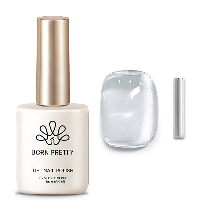 BORN PRETTY Silver Cat Magnetic Eye Gel Nail Polish Crystal Glass Cat Magnetic Shimmer Gel Polish Glass Magnetic Gel Gift 15ML