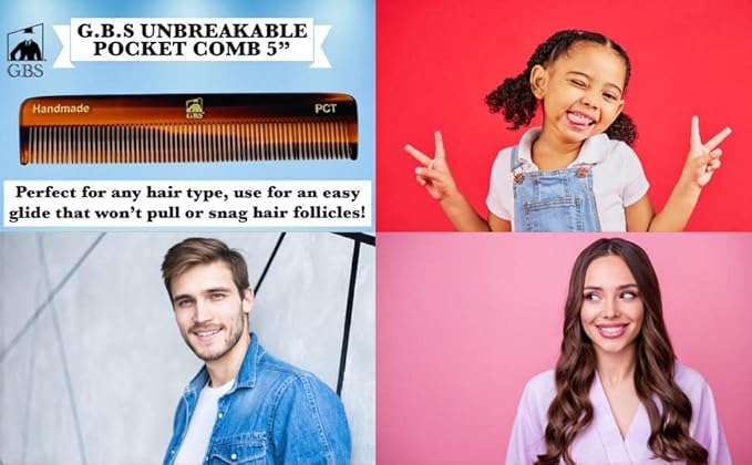 GENTS PCT 5-Inch Fine Tooth Pocket Hair Comb β 3-Pack Tortoise Shell Combs for Men & Women β Handmade from Cellulose Acetate β Anti-Static, Durable & Travel-Friendly for Grooming & Styling