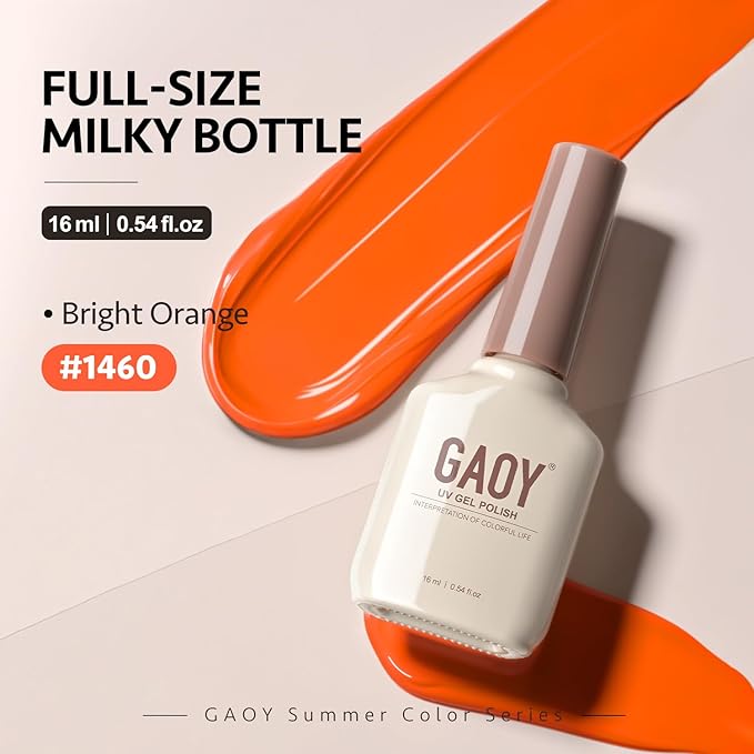 GAOY Orange Gel Nail Polish, 16ml Soak Off Gel Polish, UV Light Cure for Nail Art DIY Manicure at Home, 1460 Bright Orange