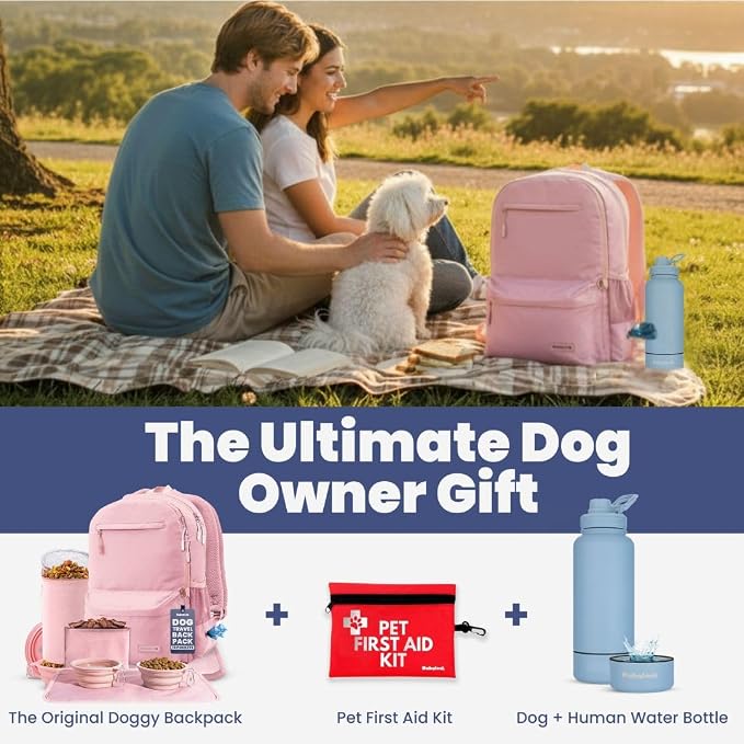 Rubyloo Dog Travel Backpack for Supplies - Dog Diaper Bag with Travel Bowls