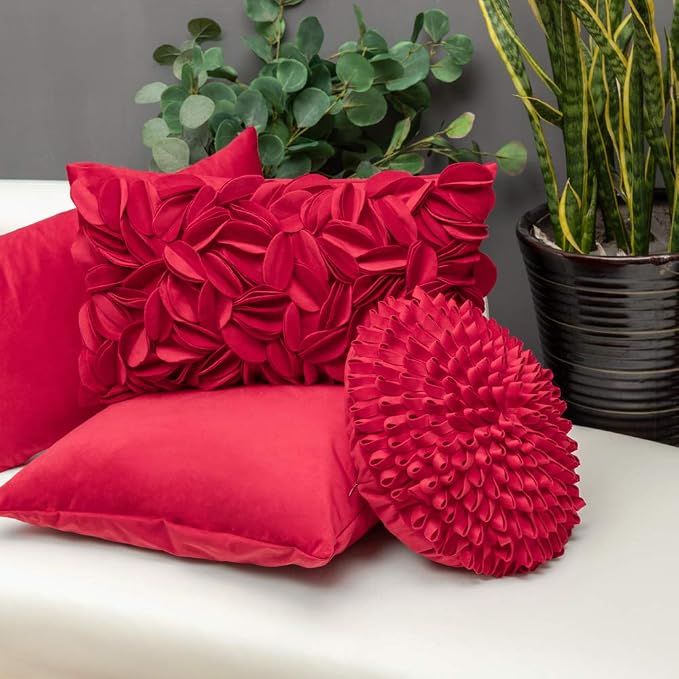 KINGROSE Handmade 3D Flower Throw Pillow Cover Decorative Cushion Cover Soft Pillow Case Sham for Sofa Couch Bed Living Room Home 12 X 20 Inches Velvet Christmas Red | Handmade Floral Pillowcase, Soft Decorative Cushion Cover for Sofa Couch Bed Living ...