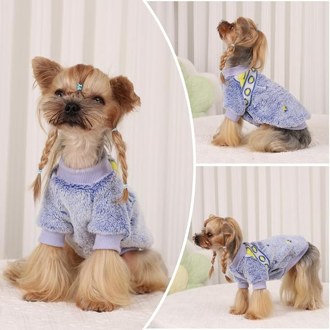 Dog Sweater Glow in The Dark Girl Pink Small Fleece Clothes Winter Soft Thickening Warm Puppy for Dogs Boy Teacup Yorkie Chihuahua (XXS,Blue)