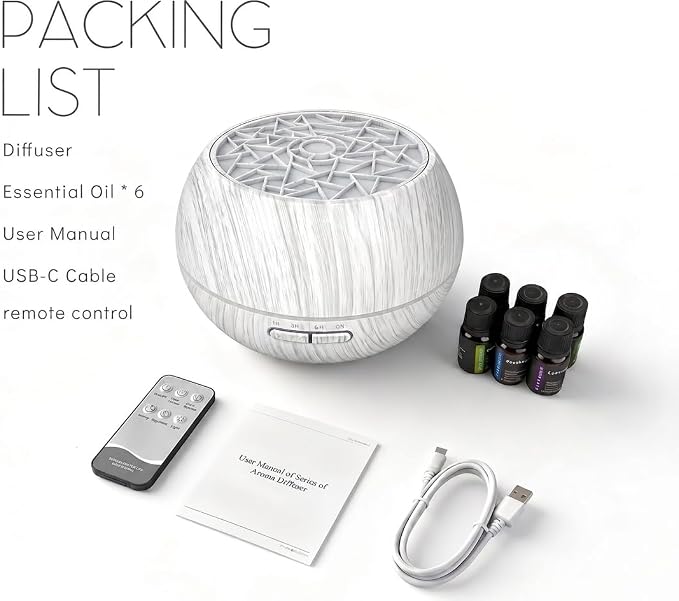 550ml Essential Oil Diffuser, Ultrasonic Aromatherapy Humidifier with Remote,7 LED Colors,Timer Settings,Auto Shut-Off, Cool Mist Diffuser for Home, Bedroom, Office, Spa