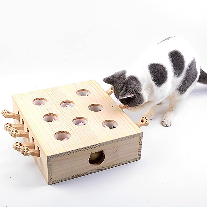 Interactive Wooden Cat Toy, Engaging and Durable Play for Cats and Kittens, Keeps Pets Entertained and Stimulated, Natural Wood Design, Perfect for Indoor Exercise and Fun - Pet Gift Idea