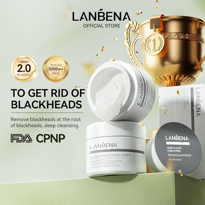 LANBENA Blackhead Mask, Nose Plants Pores Strips Blackhead Remover Mask Peel off Mask Facial Pore Cleanser Purifying Face Mask Nose Strips (1.06 Ounce) - White