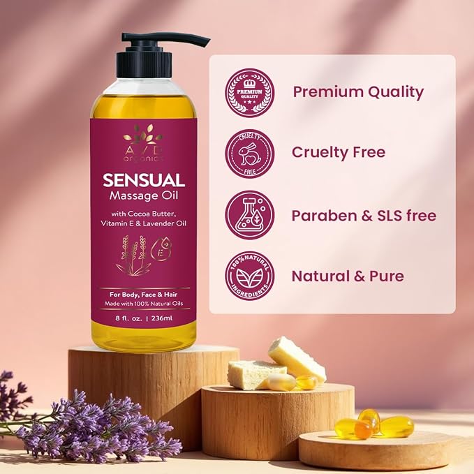 AVD Organics Sensual Massage Oil 236 ml | Intimate Moments & Enhanced Stimulation |Aromatherapy Date Night | Ideal for Full Body & Muscle Massage | for Women & Men| 8 fl .oz