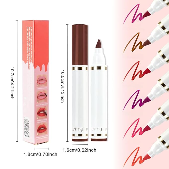 Warm Brown Dual-Tip Liquid Lip Liner Pen - Flat End for Full Coverage & Pointed Tip for Precise Lining, Long-Lasting Waterproof Matte Lipstick, Makeup Tool for Full Coverage and Defined Lip Lines 02#