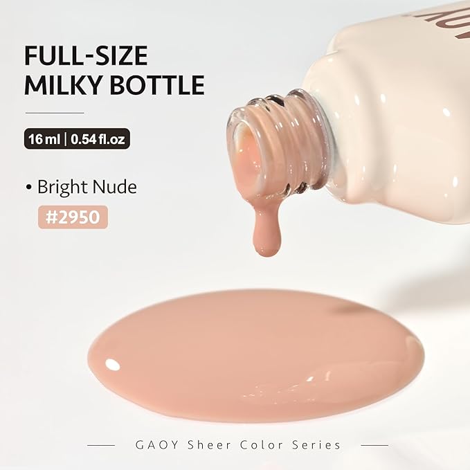 GAOY Nude Jelly Gel Nail Polish, 16ml Sheer Translucent Netural Soak Off Gel Polish, UV Light Cure for Nail Art DIY at Home, 2950 Bright Nude