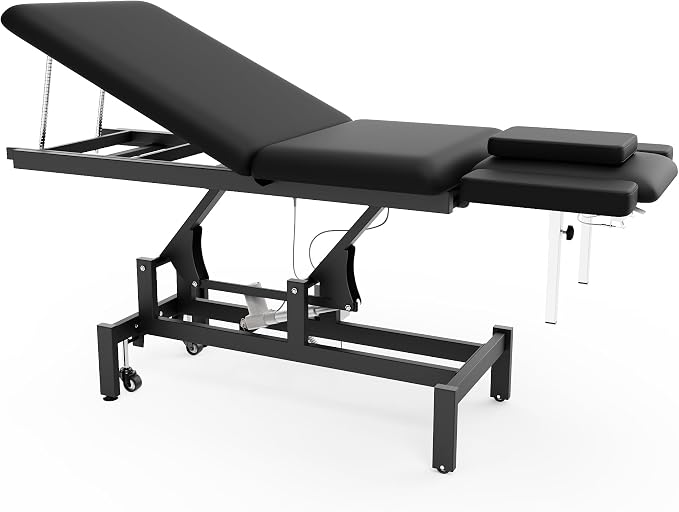 Electric Spine Massage Table, 2 Motors Hydraulic Electric Lift Adjustable Waist and Height Lifting Functions for Treatment/Physical Therapy/Spinal Massage/Facial Spa/Waxing/Tattooing - Black