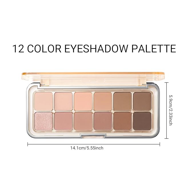 Erinde 12 Colors Eyeshadow Palette, Latte Brown Neutrals & Nude Eye Shadow Makeup, Matte Shimmer Finishes, Long Lasting Ultra-Blendable Waterproof Eyeshadow Powder for Daily & Party, 08