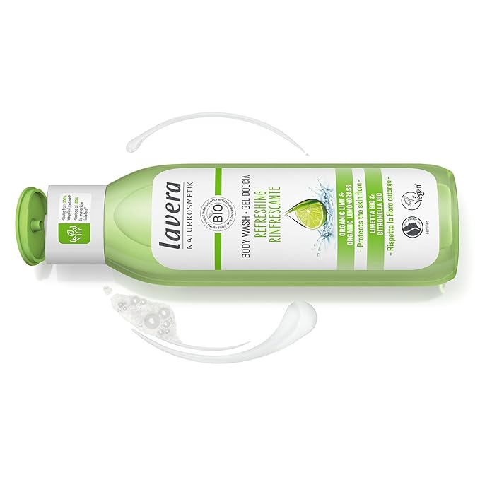 lavera Body Wash Refreshing - gentle cleansing with lime & lemongrass - pH-neutral - for dry & sensitive skin - PETA certified - vegan - natural cosmetics - 8.45 fl.oz.