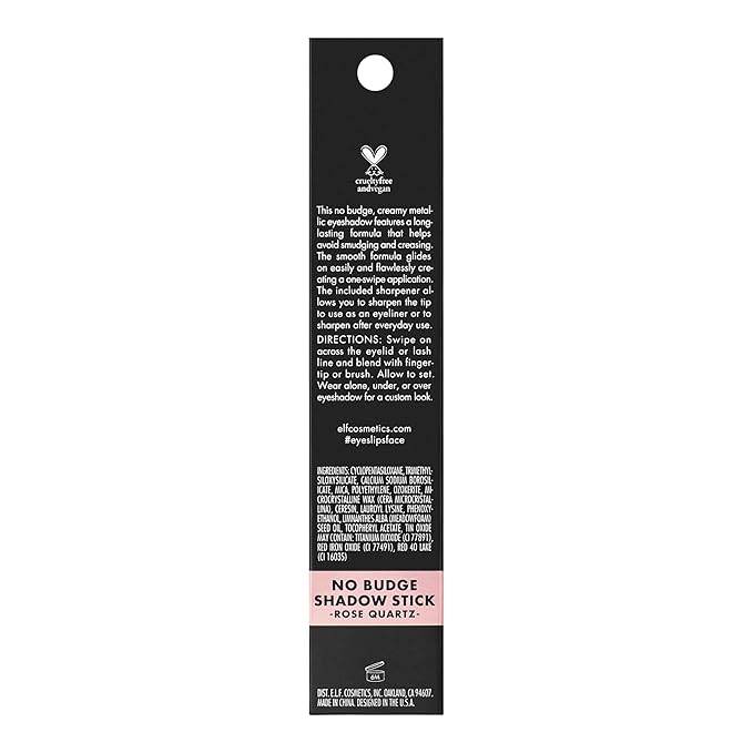 e.l.f. No Budge Shadow Stick, Long-Lasting Cream Eyeshadow Stick For High-Pigment, Metallic Color, Vegan & Cruelty-Free, Rose Quartz