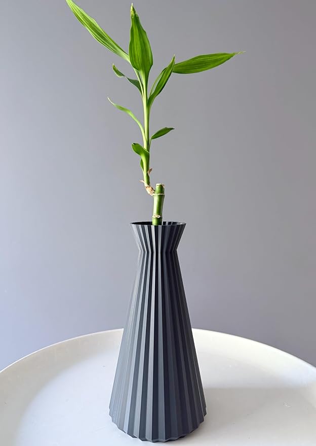 Modern Geometric Decorative Vase, 10" Tall Matte Blue Gray Vase for Pampas Grass, Minimalist Contemporary Home Decor for Living Room, Dining Table, Shelf, Coffee Table & Office.