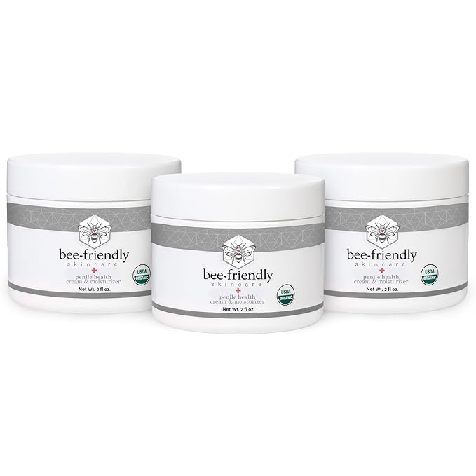 BeeFriendly Organic Penile Health Creme, USDA Certified Cream, Natural Moisturizer Aids With Dry, Chafed, Itchy, Irritated & Sensitive Male Skin, 6 oz - (3 Jars in a box)