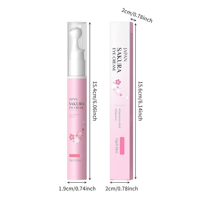 Sakura Eye Cream with 360° Cooling Massage Roller, Deep Hydration Serum with Caffeine+Vitamin C, Under Eye Cream Reduce Wrinkles, Fine Lines, and Bags, Dark Circles Under Eye Treatment, 0.53oz