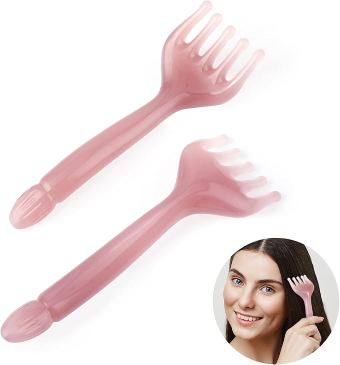 WY LIGHTING LEVEL 2Pcs Head Massager Manual Hair Scalp Massager Gua Sha Five Claw Massage Tool Comb Portable Handheld Resin Relax Tool for Father's Day Mother's Day Gifts (Pink Purple)