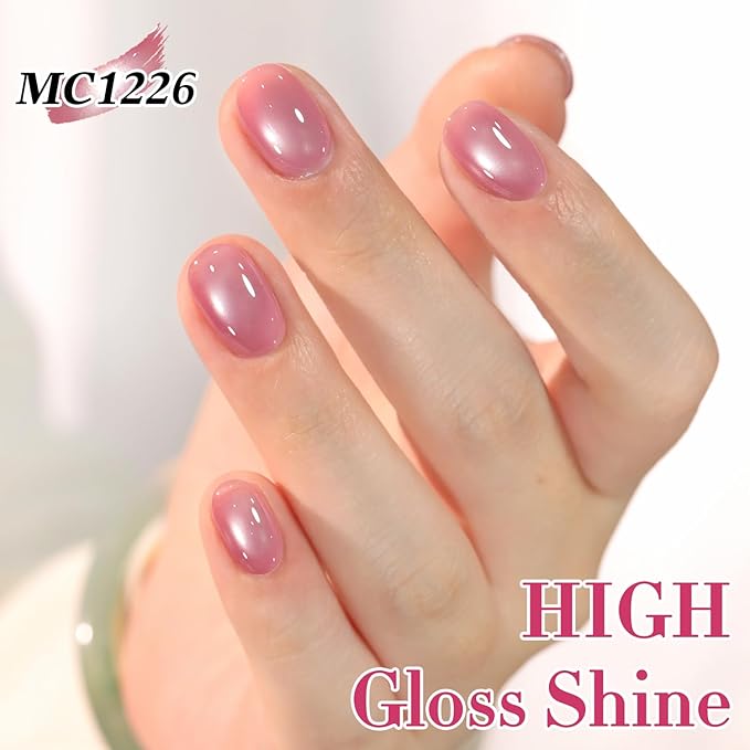 Double Rhythm 15ML Jelly Glass Cat Eye Gel Polish with Magnet Holographic Glitter Shimmer Translucent Sheer Color Salon Soak Off Magnetic Nail at Home (Light Pink-MC1226)