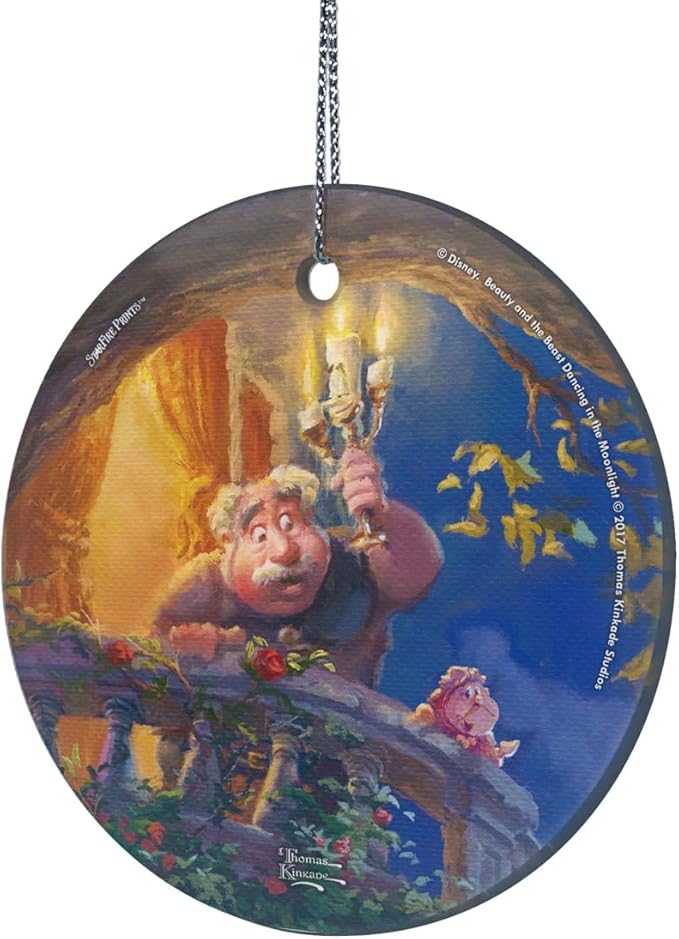 Thomas Kinkade Studios – Disney – Beauty and The Beast – Maurice’s Lantern Light – 3.5” Starfire Prints Hanging Glass Print Accessory – Officially Licensed - Ideal for Gifting and Collecting SPCIR738