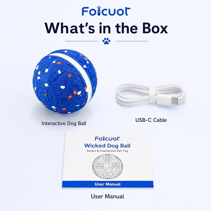 Interactive Dog Ball Toy, 3 Modes, LED, Sound & Vibration, USB-C