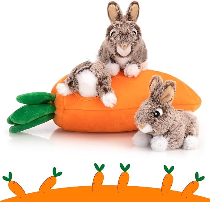 Hollypet Squeaky Hide and Seek Dog Toys for Small and Medium Dogs, Rabbit