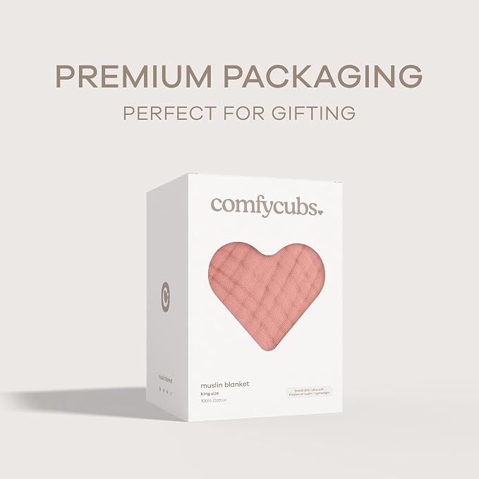 Comfy Cubs Adult Muslin Blanket 108x90” King Swaddle Blankets, Bold Blush | 6 Layer Soft, Breathable & Lightweight Muslin Adult Blanket - Machine Washable & Designed in the US Bedding for All Seasons