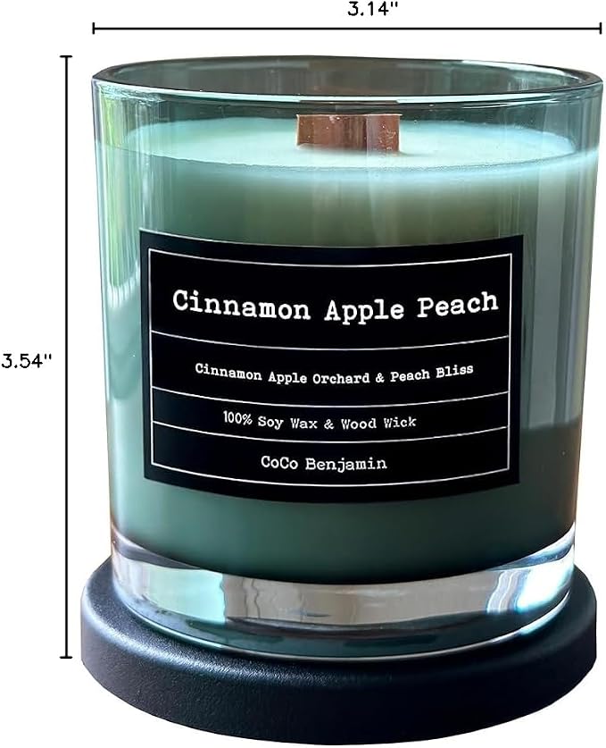 100% Soy, Highly Scented, Hand Poured Soy Candle (Cinnamon Apple Peach (Wooden Wick))