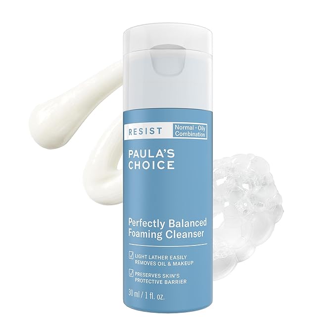 Paula's Choice RESIST Perfectly Balanced Foaming Facial Cleanser, Face Cleanser with Hyaluronic Acid & Aloe, Anti-Aging Face Wash, Large Pores & Oily Skin, Fragrance-Free, 1 Fl Oz