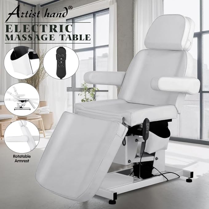 Artist hand 3 Motor Electrical Facial Bed for Esthetician 110V Massage Table Beauty Bed Medical Aesthetic Tattoo Chair with Rotatable Armrests