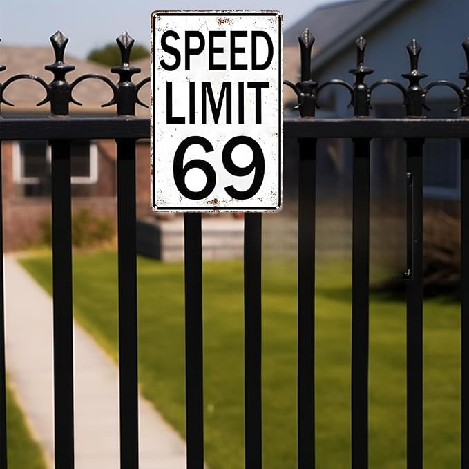 Crazysign Boys Gifts Retro Tin Sign Speed Limit 69 Sign for Boys Room Man Cave Garage Cars Themed Room Bedroom Vintage Style Wall Art Decor 8 x 12 Inch (3296)