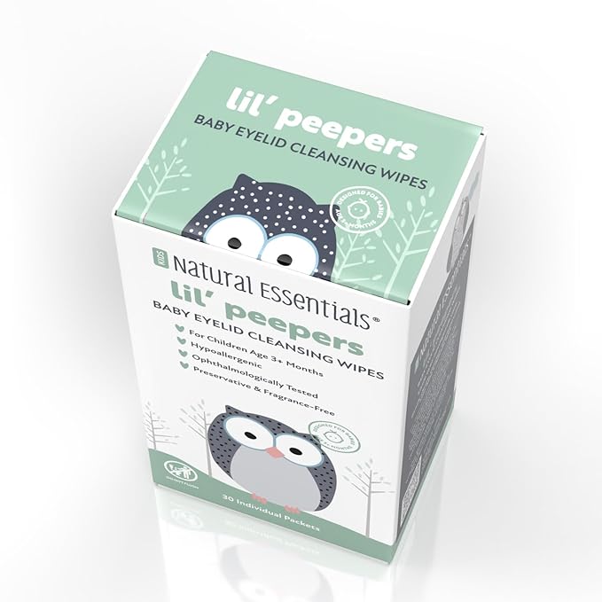 Natural Essentials Lil' Peepers Baby Eye Wipes and Eyelid Cleanser, Preservative-Free & Rinse-Free, Pediatrician Recommended Hypoallergenic Soft Eyelid Wipes for Babies, Kids & Adults, 30 Count (2pk)
