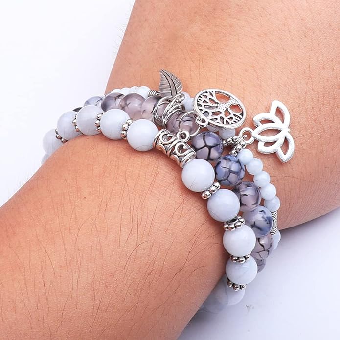 UEUC Tree of Life Yoga Healing Stone Bracelets,Multilayer Lotus Chakra Stone Reiki Bracelet Sets,Anxiety Crystal Natural Stone,for Women Stress Relief