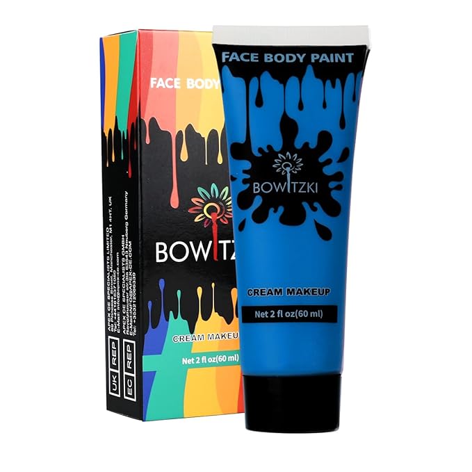 Bowitzki Face and Body Paint 2oz Cream Makeup 60ml Water Based Face Painting Special Effects For Adults Children Kids Halloween Christmas Party Stage Cosplay (Blue)