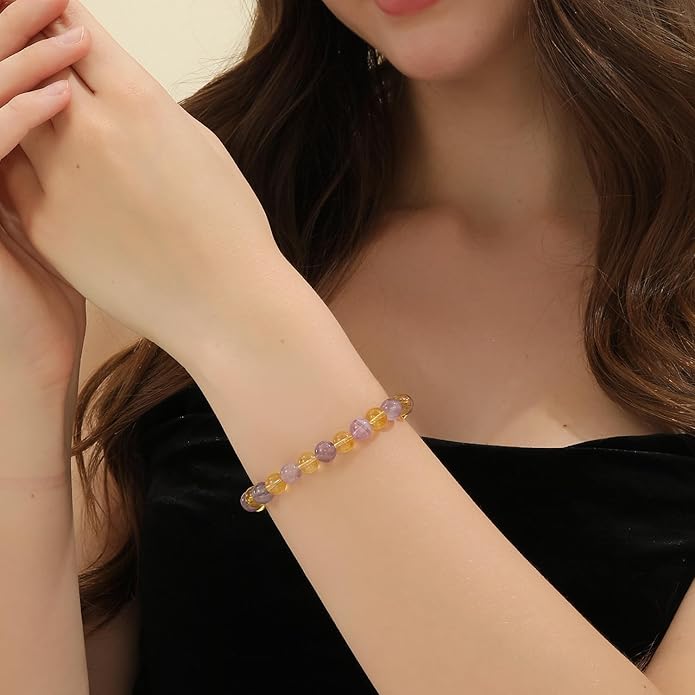Crystal Vibe 8mm Beaded Bracelets For Women Men - Healing Crystal Bracelet - Adjustable Size