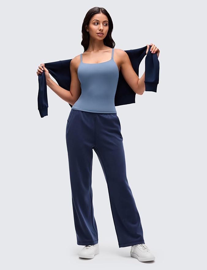 CRZ YOGA Softretch U Back Camisole Tank Tops for Women - Scoop Neck Padded Spaghetti Straps Soft Yoga Crop Top