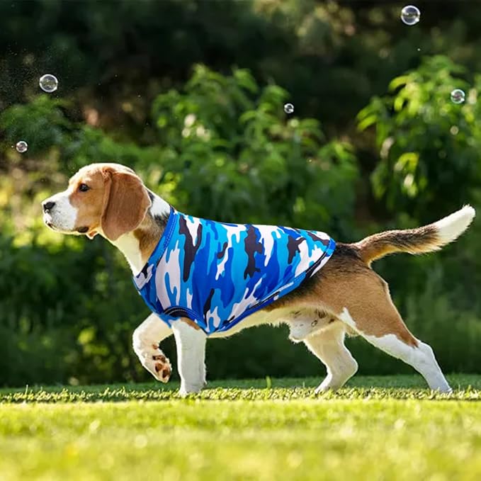 PET SHOW 4 Pack Paw Bone Printed Dog Clothes Shirts Soft Vest Lightweight Sleeveless Cats Doggies T-Shirts Puppies Tank Top Tee for Small Medium Dogs White Black Pink Blue (XX-Large, Blue for Boys)