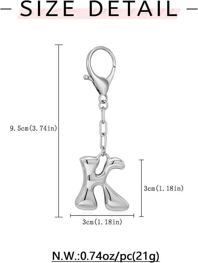 WOWORAMA Initial Letter Keychain for Women Chunky Gold Bubble Letter Bag Charm Purse Charm Personalized Keyrings Accessories