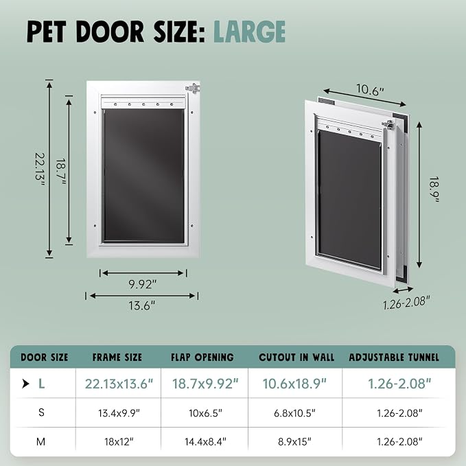 3-Flap Large Dog Door for Door, All Aluminum Doggy Door for Exterior | Insulated Flap, Thermal Insulation, Energy Efficient, Durable Rust Resistant, Closing Panel, Safety Locks, Pets Up to 110lb