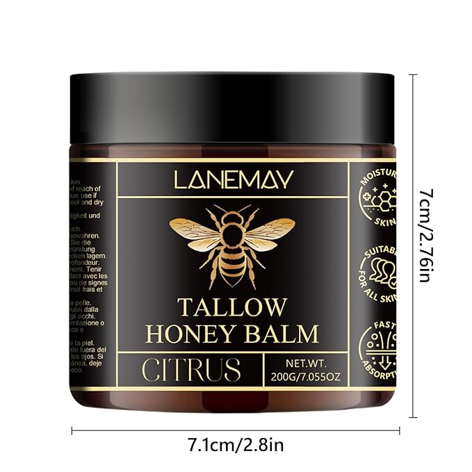 Beef Tallow for Skin - Organic Grass Fed & Whipped Tallow Honey Balm for Face, Body, Natural Moisturizer - Cream Deeply Nourishing for Soft, Supple, Dry Skin, Natural Formula 7.055 oz