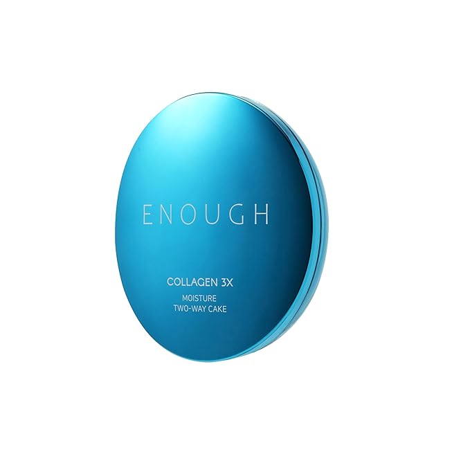 ENOUGH Collagen 3X Moisture Two-Way Cake SPF28, Korean Makeup Blurring Setting Powder Foundation, Face Pressed Powder Compact for Women (#13N Light Beige)