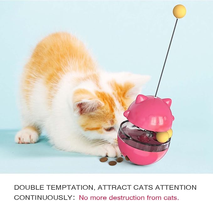 Interactive Cat Toy for Indoor Cats Wobble Treat Dispenser Ball(Rose Red)